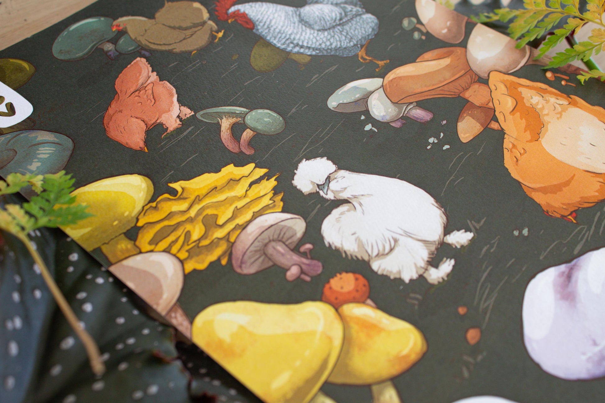 8x11 Art Print - Chickens & Mushrooms