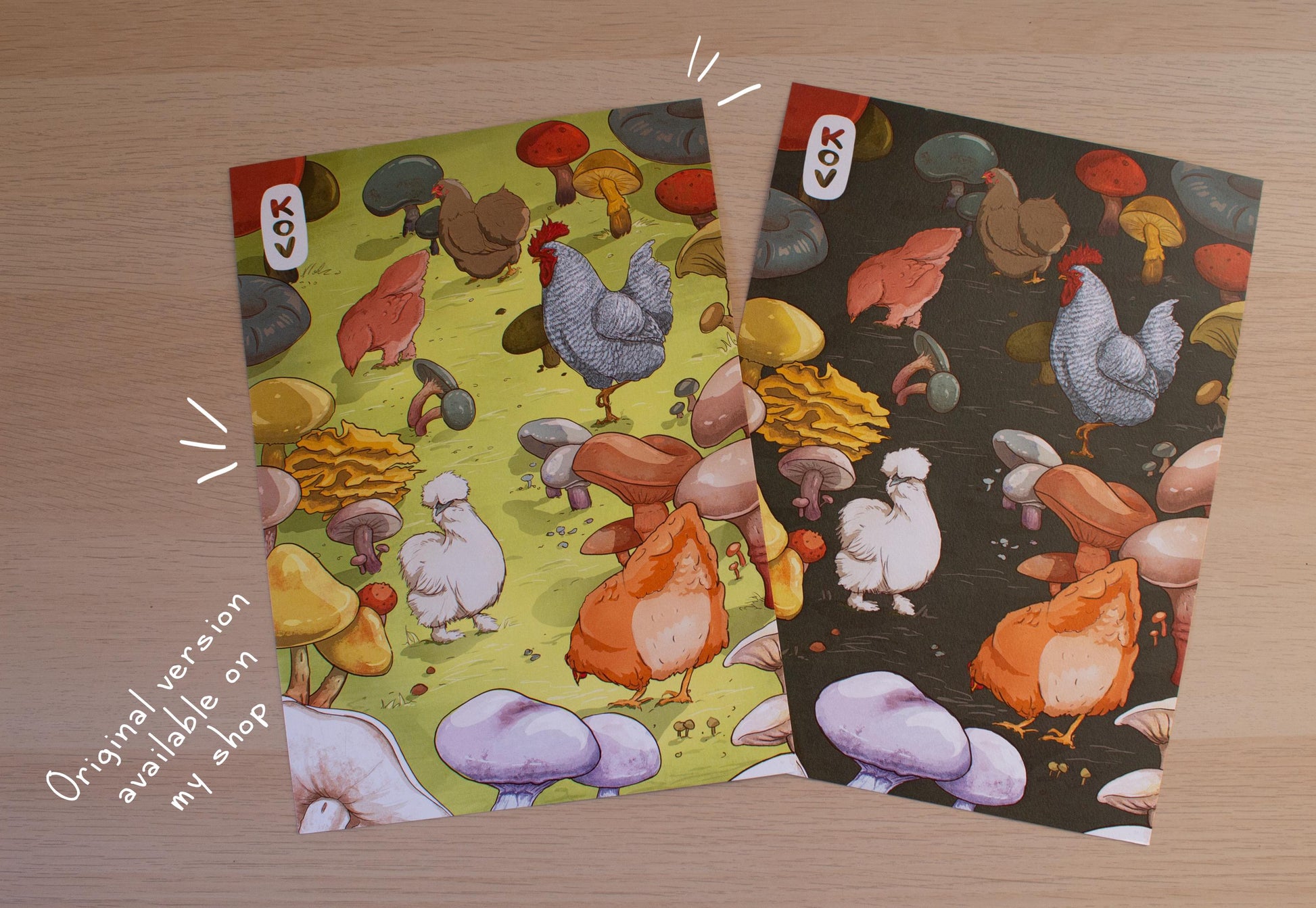 8x11 Art Print - Chickens & Mushrooms