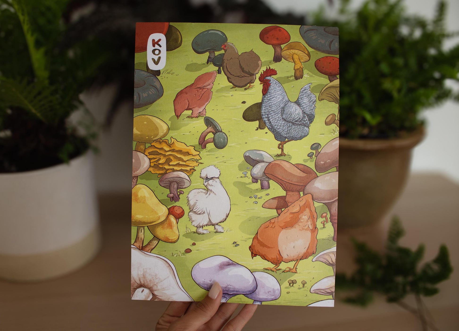 8x11 Art Print - Chickens & Mushrooms