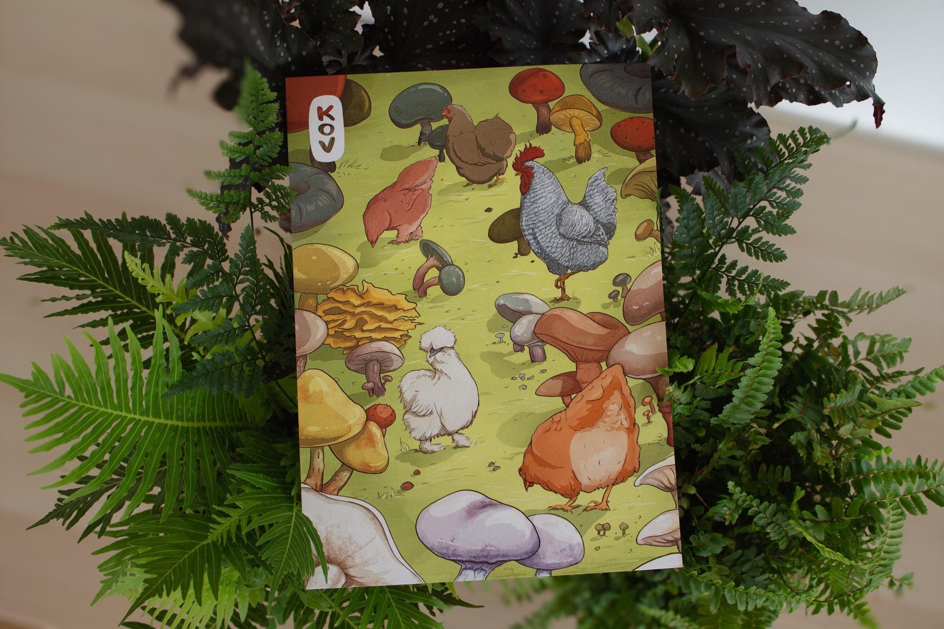 8x11 Art Print - Chickens & Mushrooms