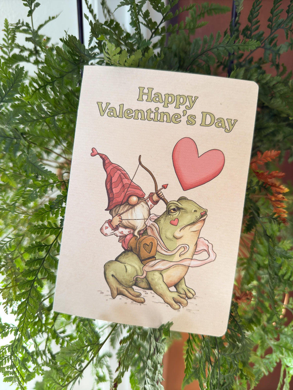 4x6 Personalized Valentine's Day Card - Funny Gnome & Frog