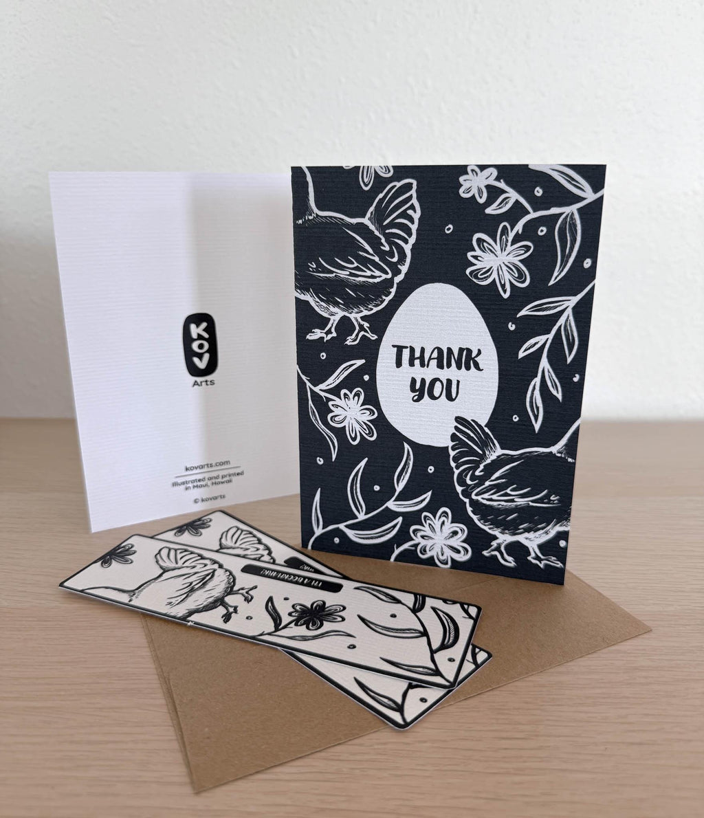 Chicken Floral Thank You Card 4x6 - Black & White - Greeting Card | Easter Spring Cards