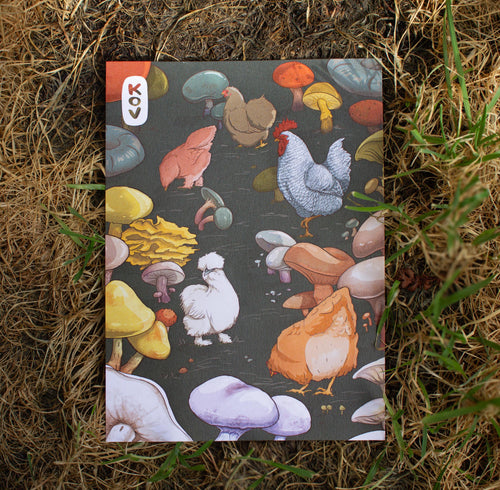 8x11 Art Print - Chickens & Mushrooms