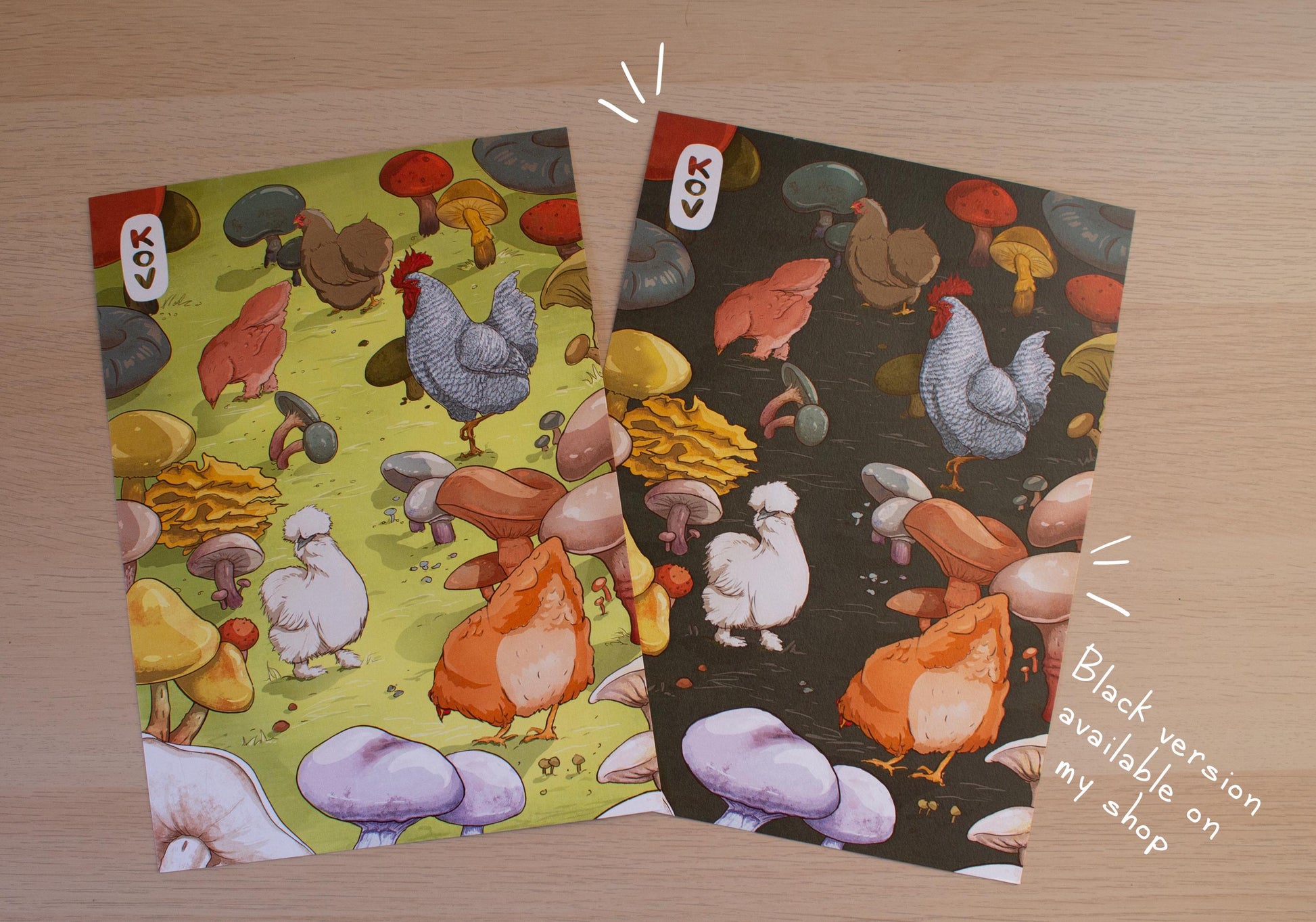 8x11 Art Print - Chickens & Mushrooms
