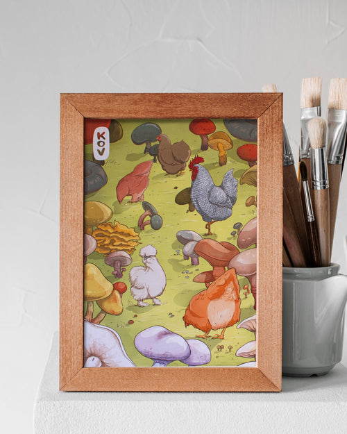 8x11 Art Print - Chickens & Mushrooms