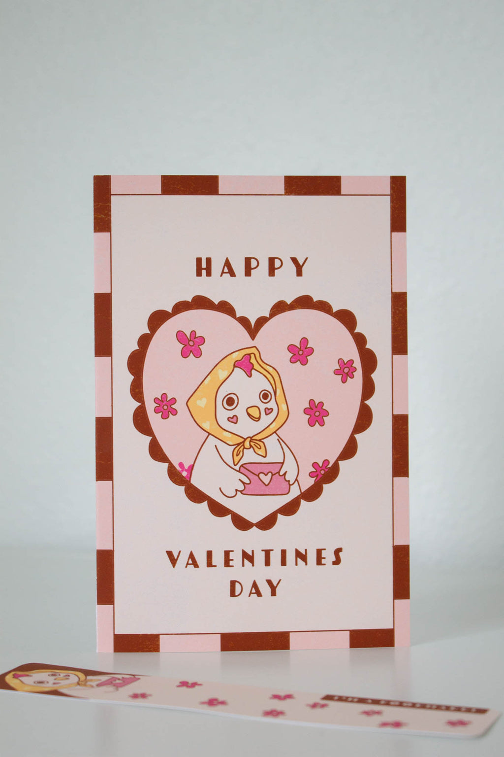 Cute Chicken Valentine's Day Card with Bookmark | 4x6 Greeting Card