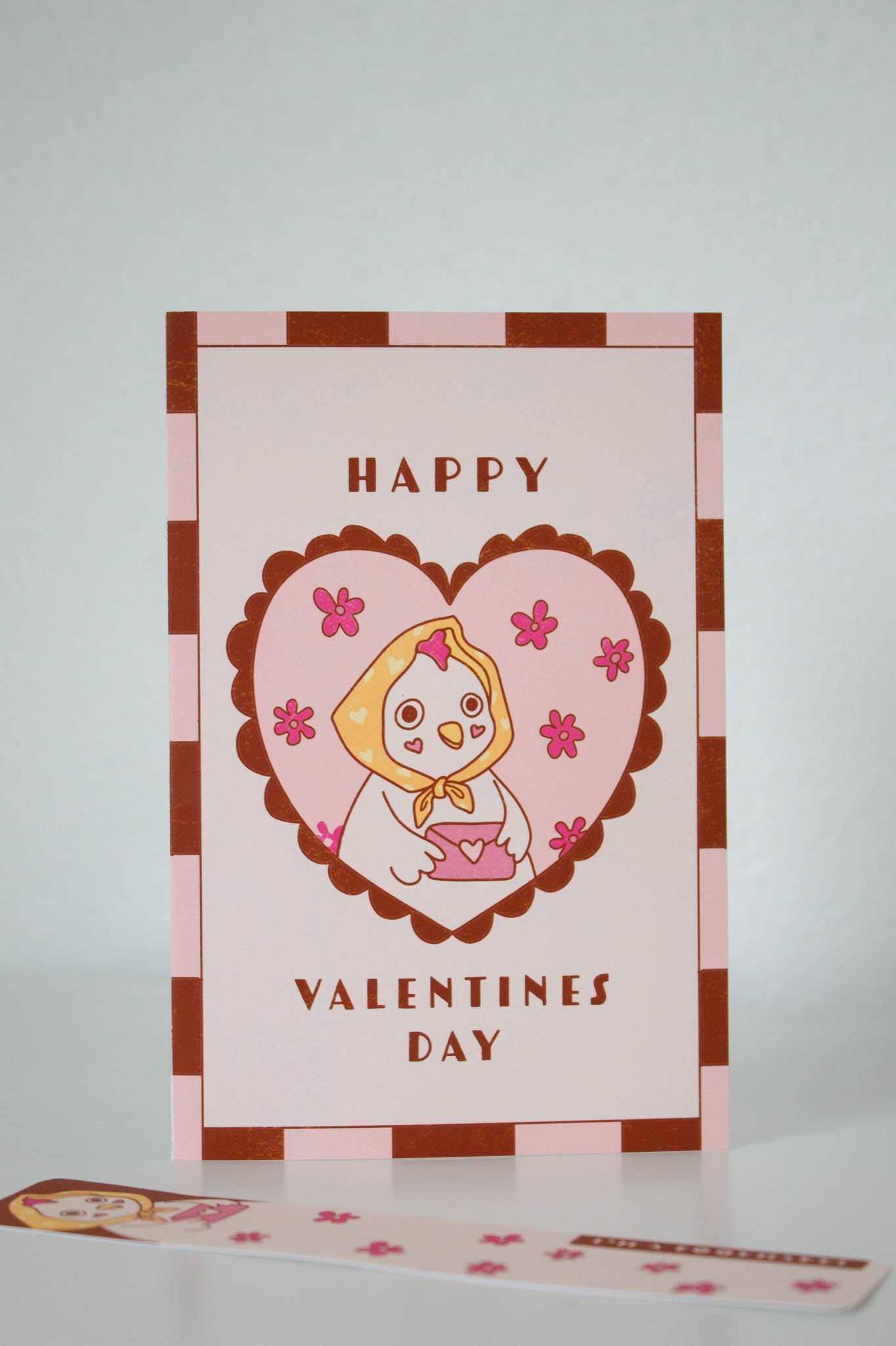Cute Chicken Valentine's Day Card with Bookmark | 4x6 Greeting Card
