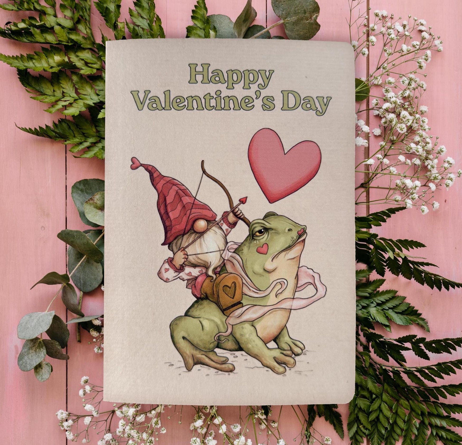 4x6 Personalized Valentine's Day Card - Funny Gnome & Frog