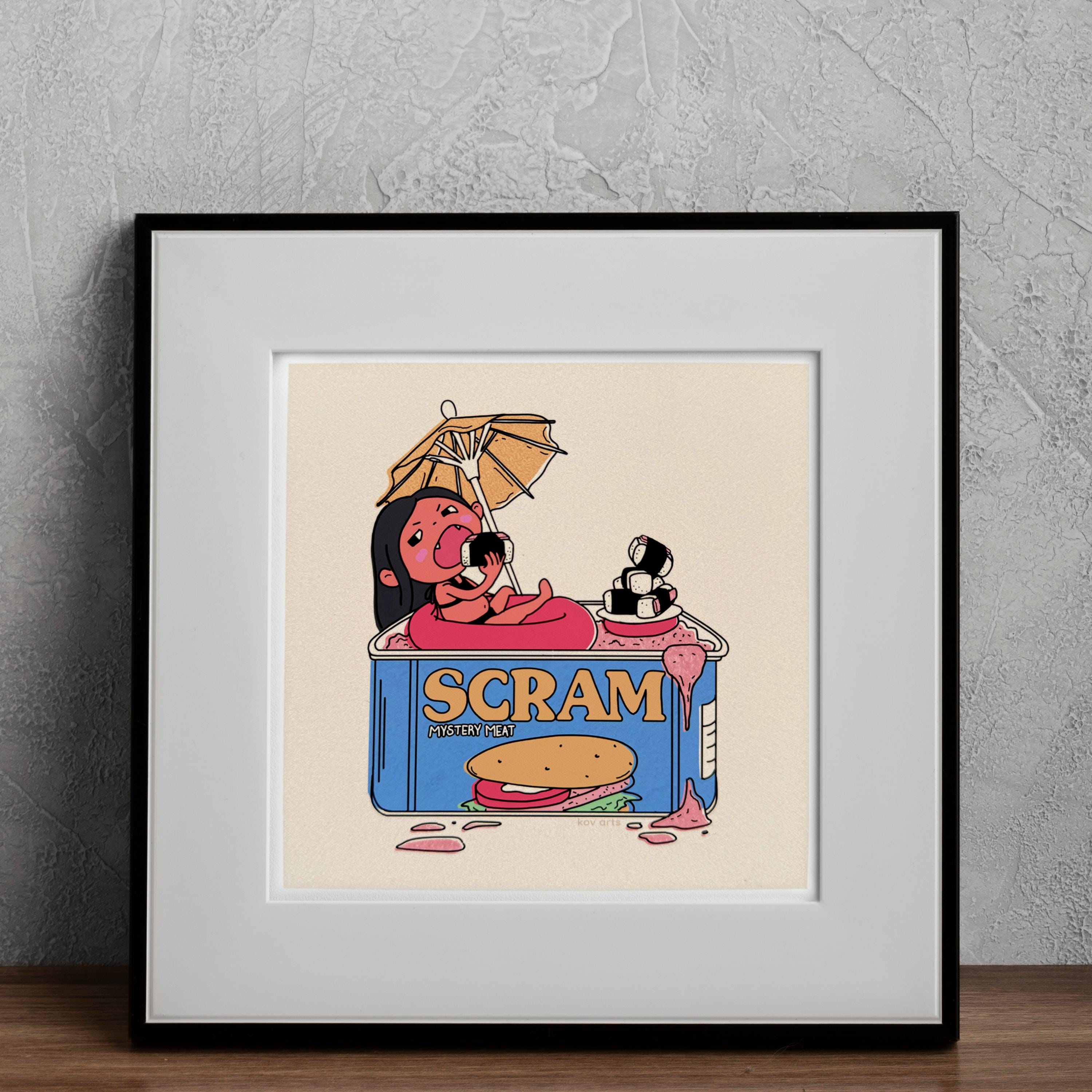 Funny Spam Girl Mini Art Print – 5x5 Art Wall Decor, Colorful, Cute & Quirky Gift, Small Print for Desk