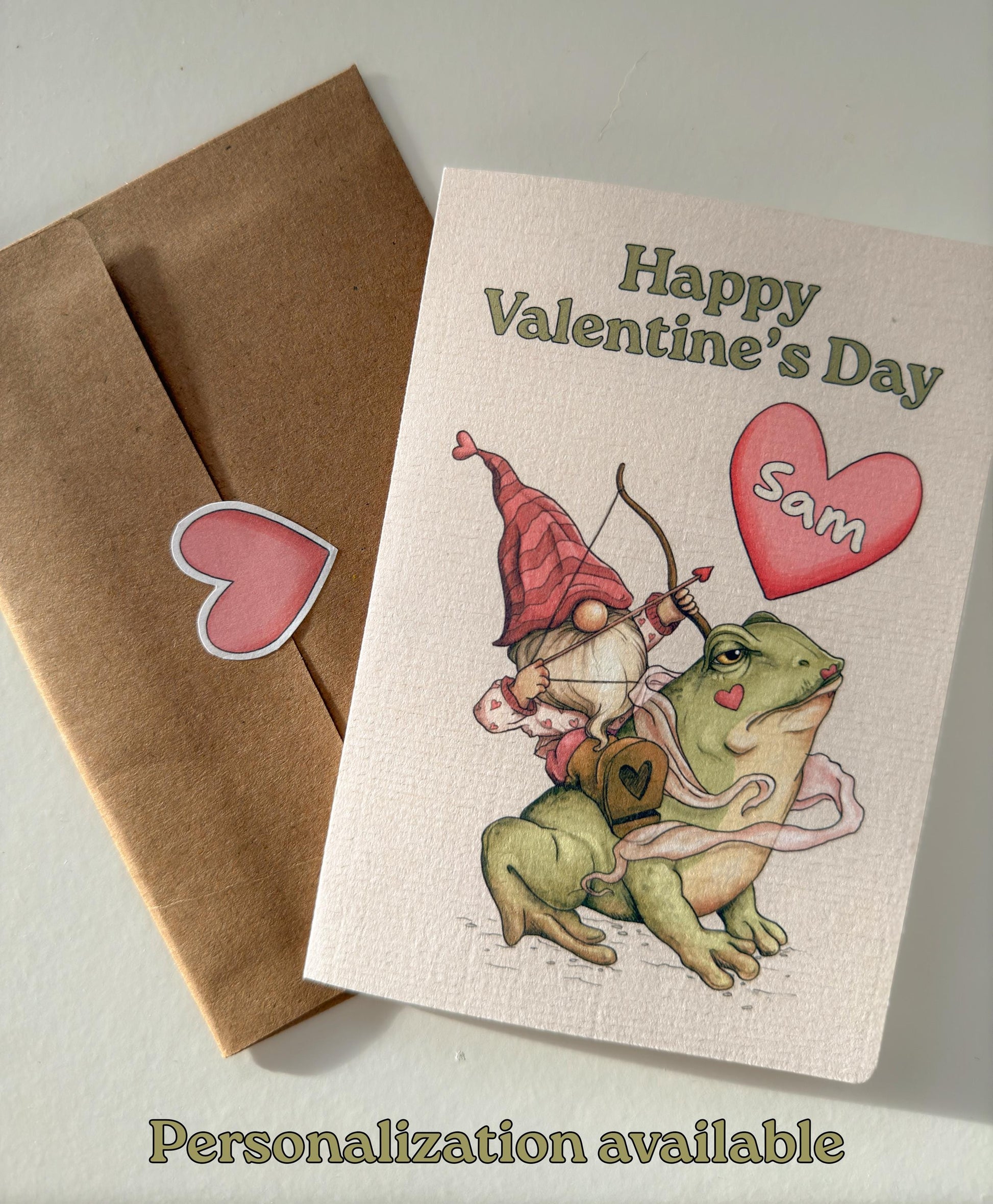 4x6 Personalized Valentine's Day Card - Funny Gnome & Frog