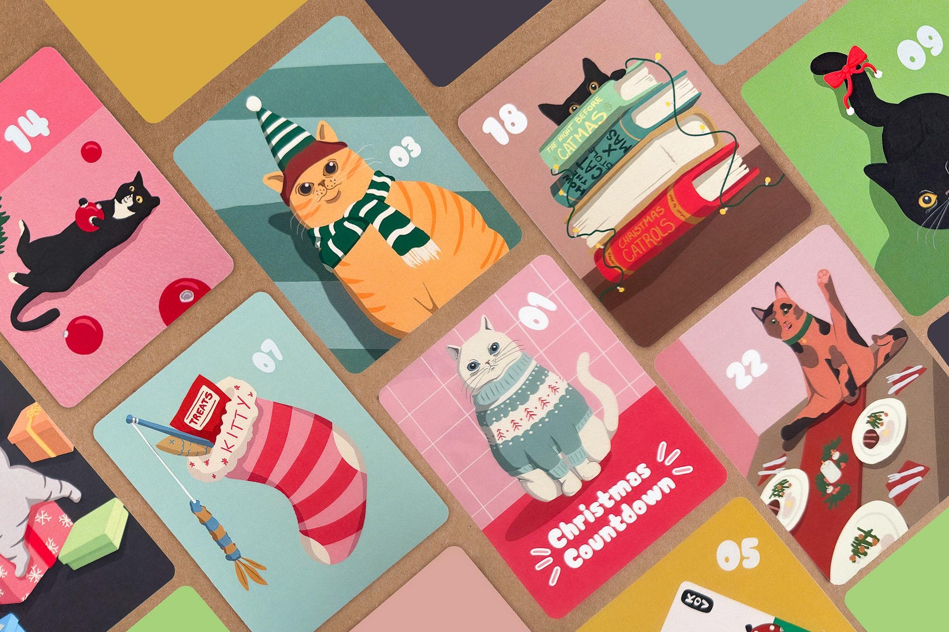 Advent Cat Christmas Countdown Calendar Cards | Desk Decor