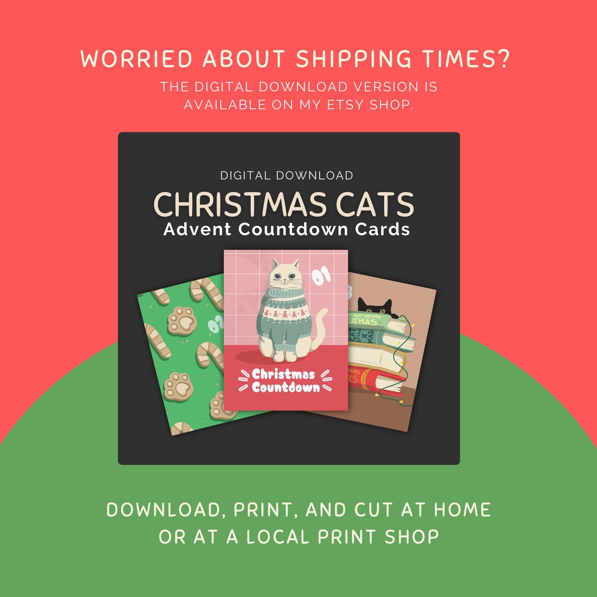 Advent Cat Christmas Countdown Calendar Cards | Desk Decor