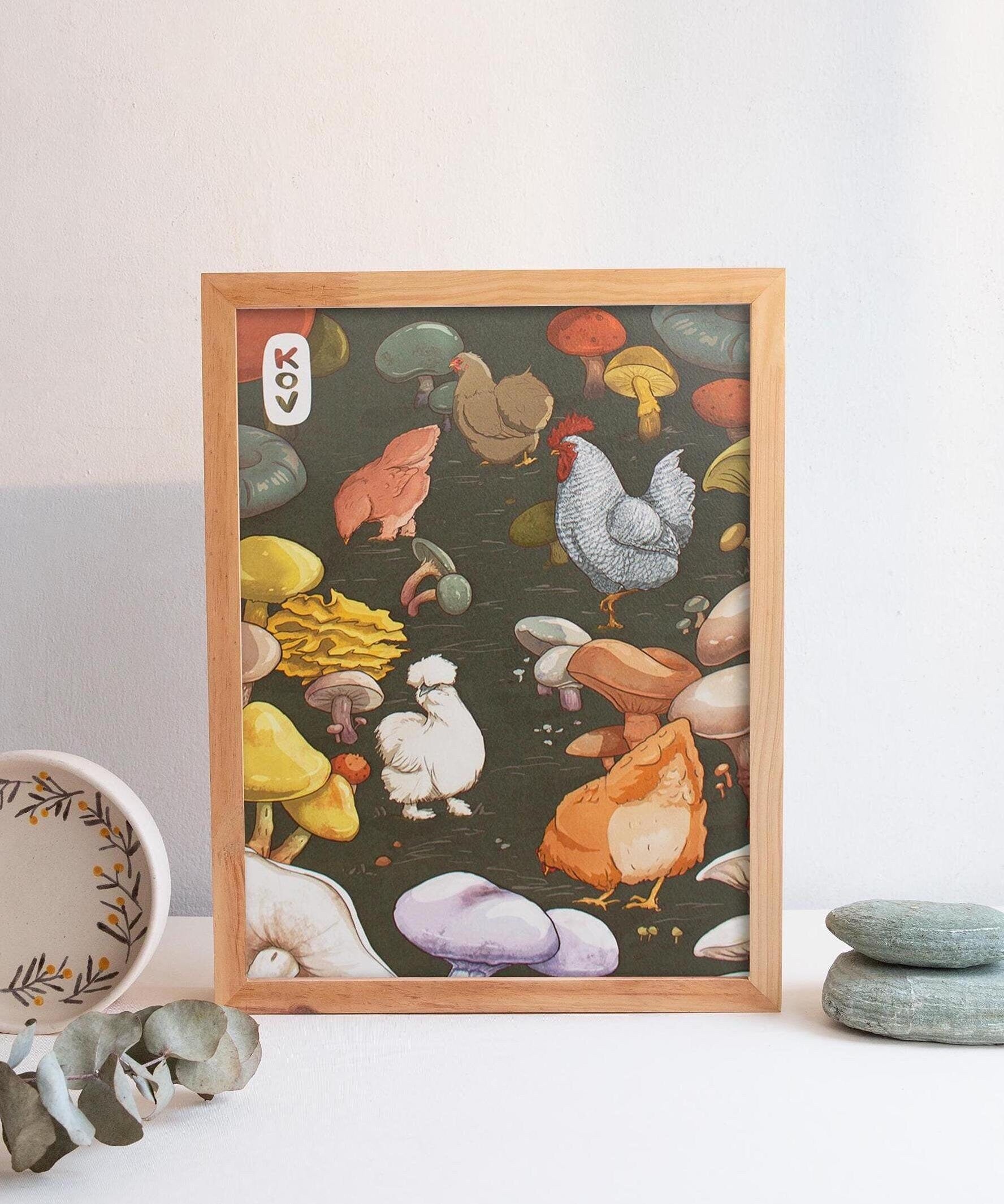 8x11 Art Print - Chickens & Mushrooms