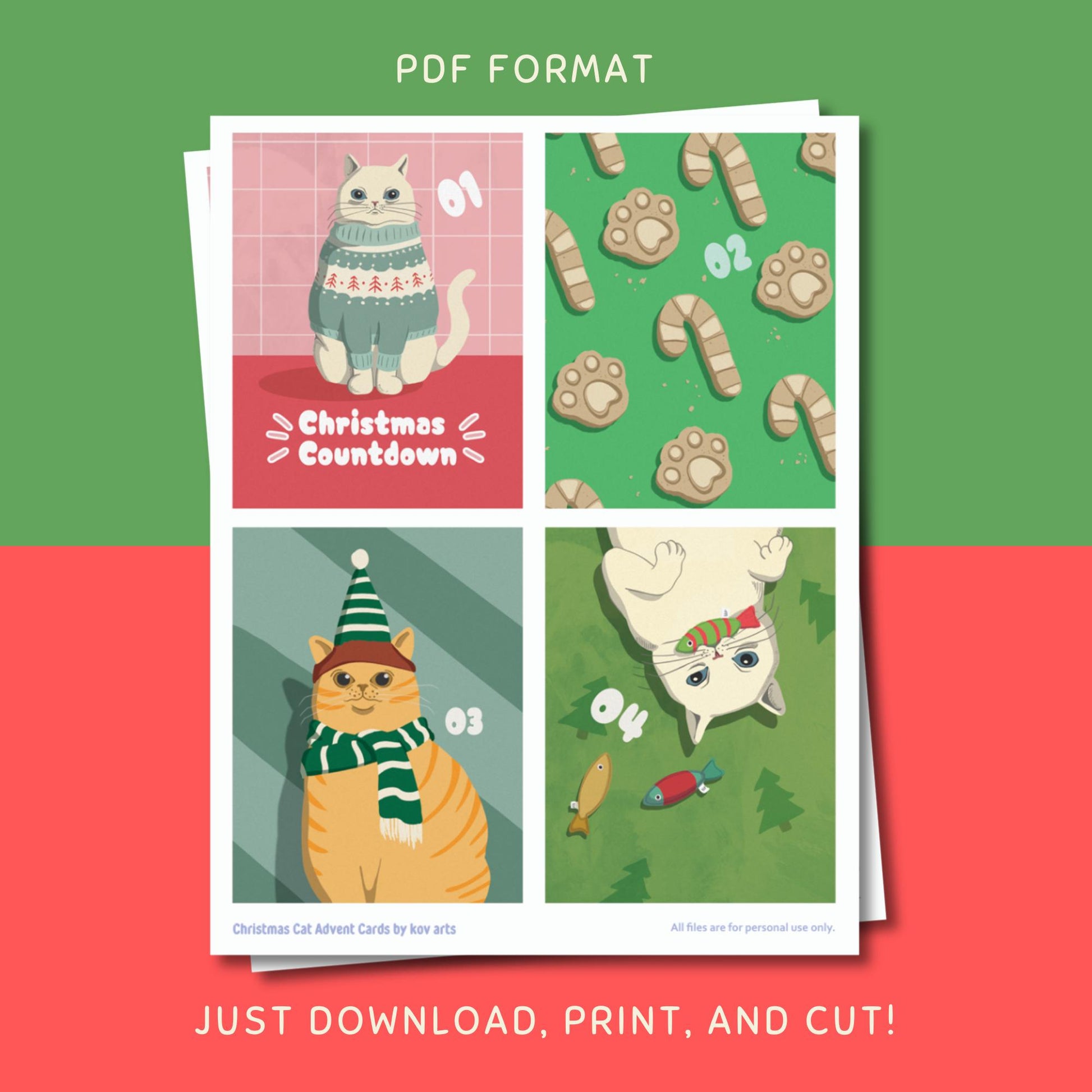 Christmas Cats - Advent Countdown Calendar Cards - Digital Download