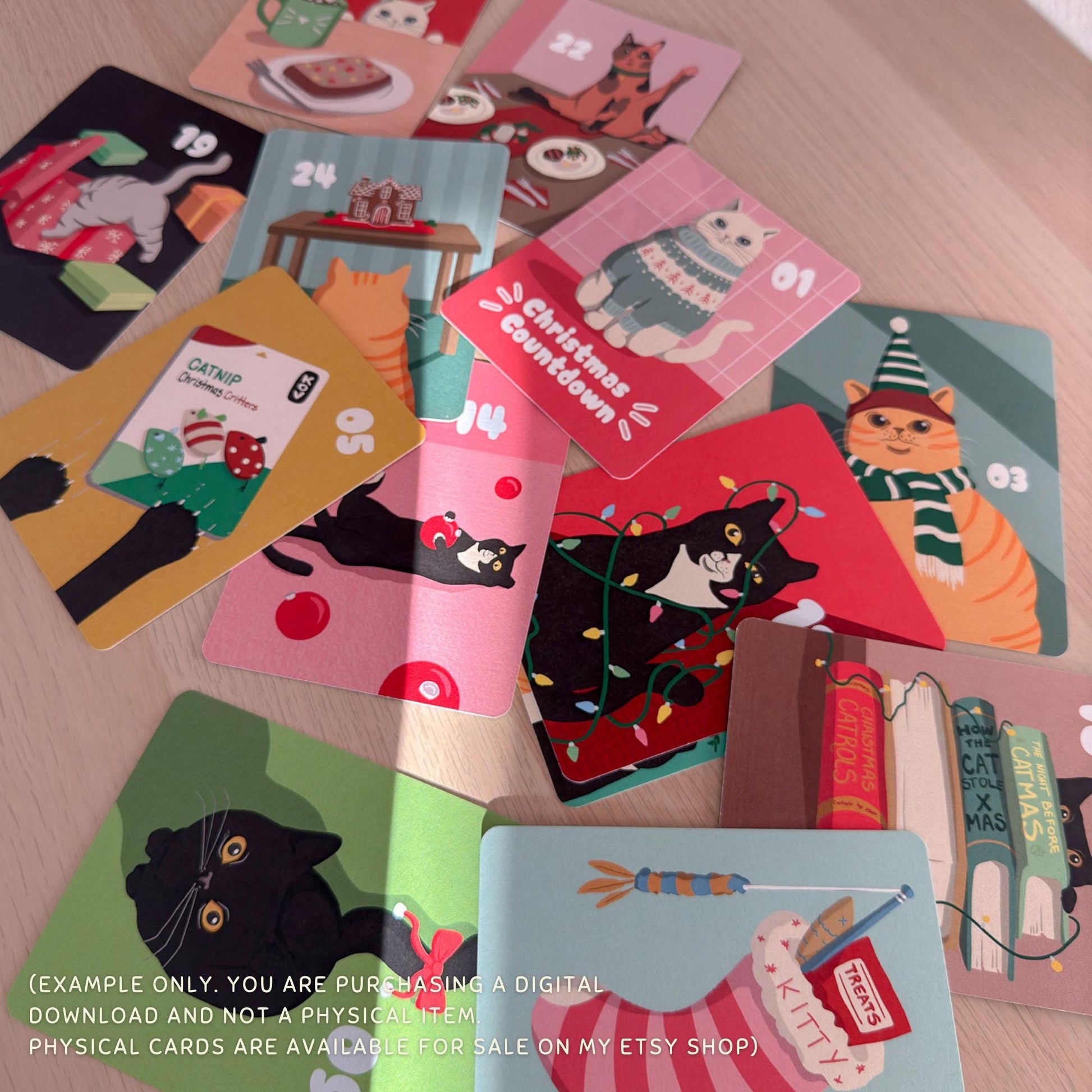Christmas Cats - Advent Countdown Calendar Cards - Digital Download