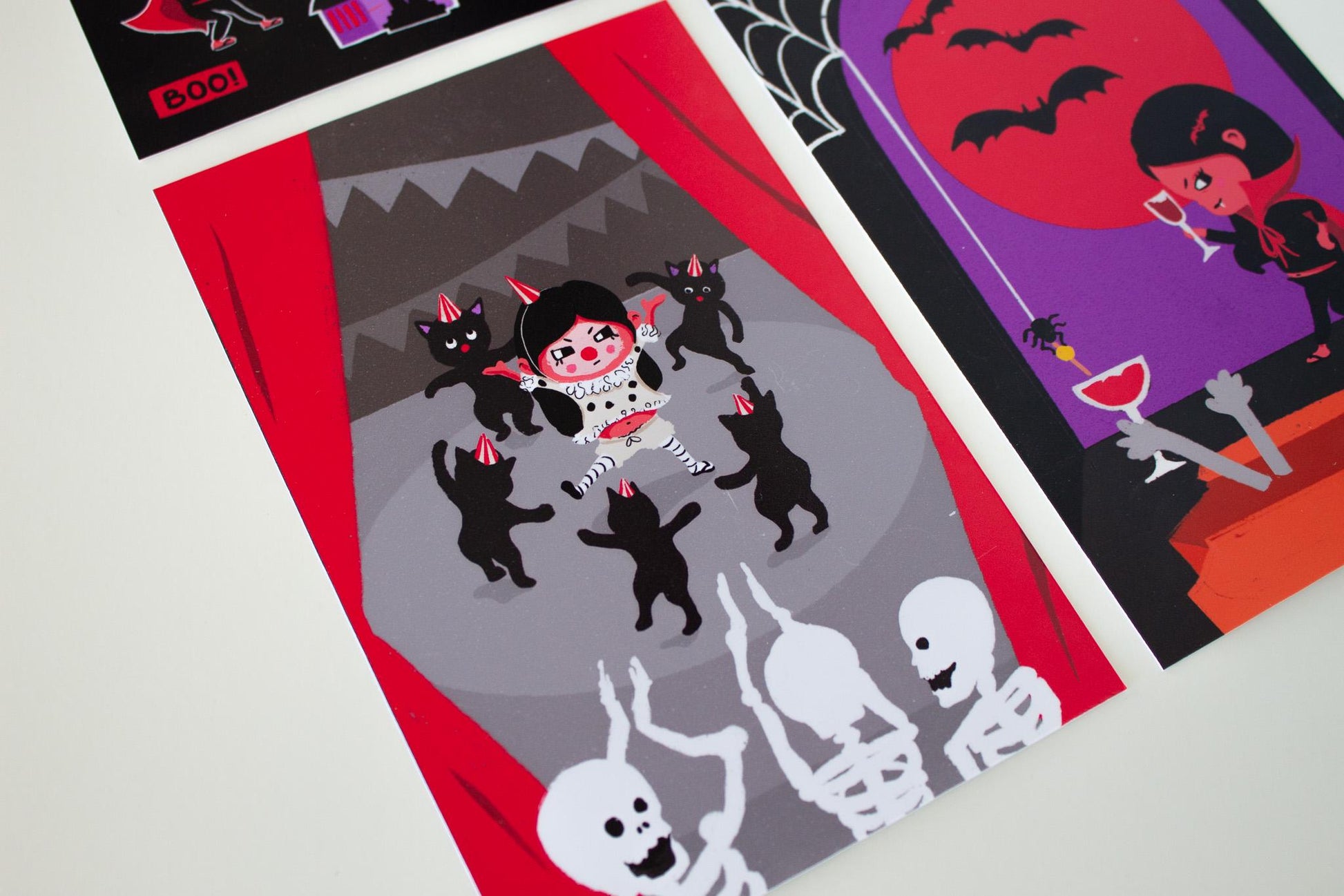 Set of 4 Halloween Mini Prints 4x6 – Cute & Funny Ghost, Vampire, Pumpkin, Cat, Clown | Spooky Wall Art Halloween Decor